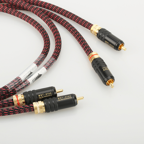 Nouvelle paire de câbles audio hi-fi 5N OFC RCA, câble d'extension haut de gamme RCA à RCA avec connecteur RCA plaqué or ► Photo 1/6