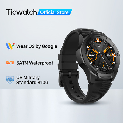 TicWatch S2 montre intelligente noire Bluetooth GPS Sport montre Android & iOS compatible 5ATM étanche Google Assistant Mobvoi ► Photo 1/6