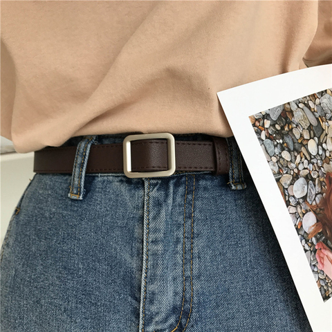 Ceinture à boucle carrée pour femmes, Simple, Vintage, pour étudiantes, ajustable, mode décontractée, sans trous ► Photo 1/6