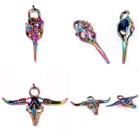 Pendentif Vintage en alliage de zinc, couleur arc-en-ciel, tête de corbeau, oiseaux, crâne de mouton, breloques adaptées pour collier, cadeaux pour femmes, 5 pièces/lot ► Photo 1/6