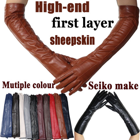 Gants d'hiver en cuir véritable pour femmes, longs en cuir de mouton, pour section chaude et mince, écran tactile, nouvelle collection ► Photo 1/6