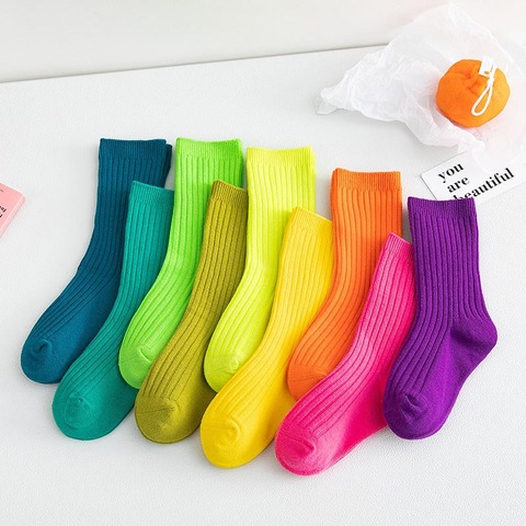 Chaussettes d'automne et d'hiver pour garçons, chaussettes de couleur Neo pour filles, en coton doux, pour étudiants, couleurs bonbon, 3 paires/lot de 1 à 10 ans, 2022 ► Photo 1/6