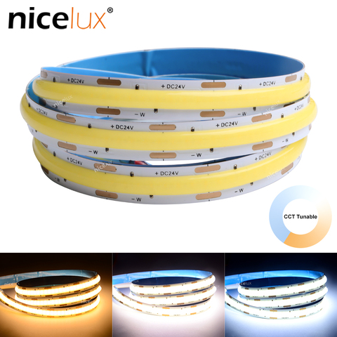 Bande lumineuse LED COB, dc 24v CCT, 576 diodes, haute densité, Flexible, COB, 10mm RA80, avec linéaire blanc, variable 3000K-6000K ► Photo 1/6