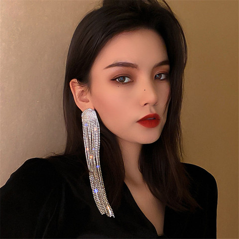 FYUAN longue gland pleine strass boucles d'oreilles pour femmes Ovsize cristal boucles d'oreilles accessoires de bijoux de mode ► Photo 1/6