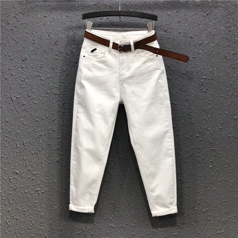 Jeans blanc ample, nouvelle mode pour femmes, pantalon sarouel, taille haute, tout assorti, décontracté élastique, en coton, grande taille S963 ► Photo 1/6