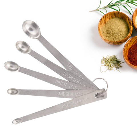 5 petites cuillères à mesurer en acier inoxydable assaisonnement ingrédients secs et liquides outils de cuisine ► Photo 1/6
