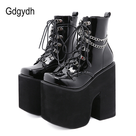 Gdgydh – bottines de scène à talons compensés, hauteur 17cm, pour femmes, chaussures gothiques Punk Sexy, bottes de fête à chaîne ► Photo 1/6