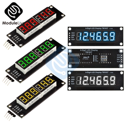 Module d'affichage numérique LED TM1637 6 Bits 5V, pour Arduino 7 Segment, horloge décimale 0.36 pouces, Anode rouge, Module à Double points ► Photo 1/6