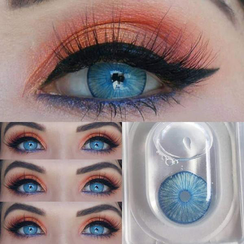 Lentilles de Contact colorées naturelles bleues new-yorkaises 1 paire de lentilles de couleur belle élève pour les yeux lentilles de couleur cosmétique pour les yeux ► Photo 1/6