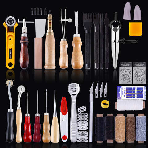 MIUSIE Kit d'outils professionnels pour l'artisanat du cuir, Kit d'outils professionnels pour l'artisanat du cuir couture à la main, poinçon de sculpture, travail, accessoires d'artisanat en cuir ► Photo 1/6