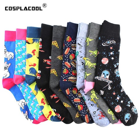 Chaussettes amusantes en coton pour hommes, nourriture créative, Animal, Alien Planet, nouveau Design, dinosaure d'équipage, Skateboard, Calcetines Hombre ► Photo 1/6