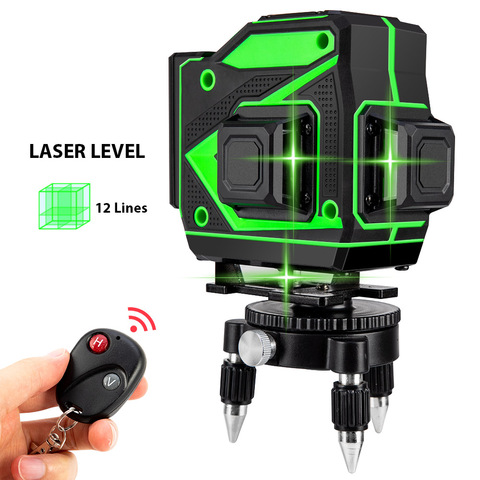 12 lignes sans fil à distance niveau Laser vert auto-nivellement 3D 360 ligne horizontale et verticale ligne Laser verte avec trépied ► Photo 1/6