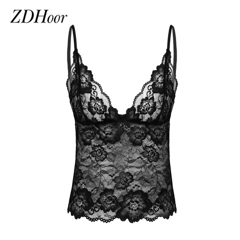 Lingerie érotique Sexy en dentelle transparente pour homme, débardeur à bretelles réglables, col en V profond, Camisole noire, haut court, vêtements de nuit ► Photo 1/6