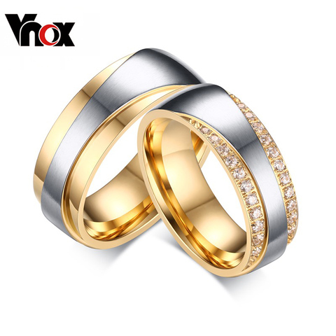 Vnox Bandes De Mariage Anneaux pour L'amour De Luxe CZ Zircon Or-couleur Bague de Fiançailles USA Taille ► Photo 1/6