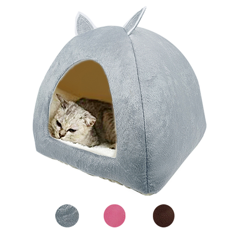 Chat tente nid hiver chat lit pliable intérieur chats chiot Mascotas Casa Cave maison pour animaux de compagnie avec peluche doux coussin ► Photo 1/6