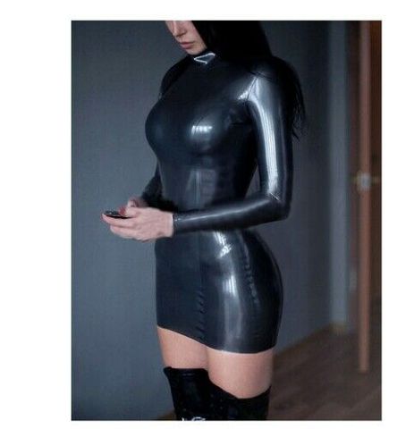 Robe en LATEX pour femmes, SEXY, manches longues, fermeture éclair au dos, été ► Photo 1/2