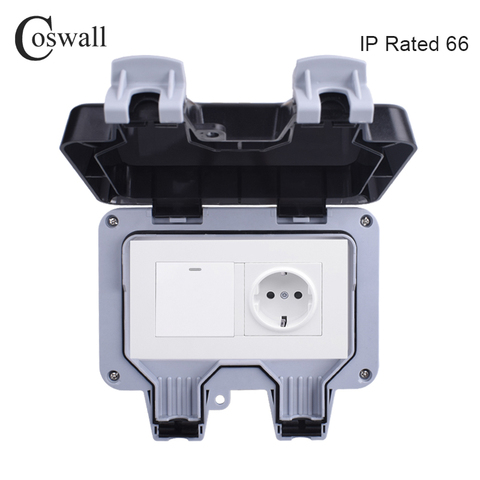 Prise de courant murale extérieure étanche Coswall IP66 16A prise Standard ue avec interrupteur marche/arrêt 1 voie ► Photo 1/5