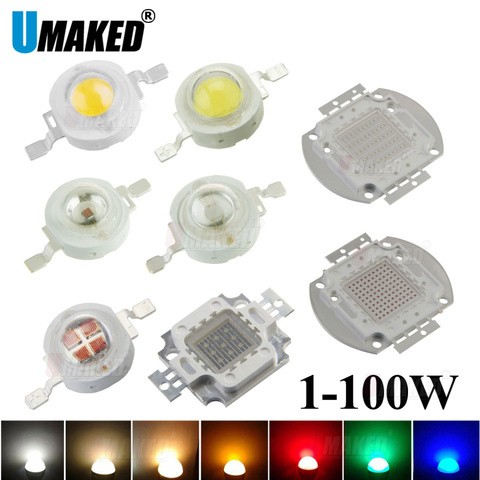 Puce d'ampoule haute puissance LED SMD COB 1W, 3W, 5W, 10W, 20W, 30W, 50W, 100 W, blanc chaleureux, rouge, vert, bleu, 1 3 5 10 20 30 50 100 W ► Photo 1/6