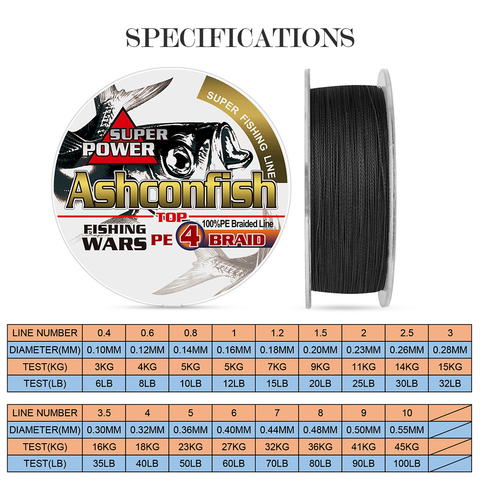Ligne tressée de pêche, 4 brins, fil de pêche super pe, longueur de 100/300M et 0.1 M, 6-100lb, couleur noire, 0.2, 0.3, 0.4, 0.5, 0.55mm ► Photo 1/6