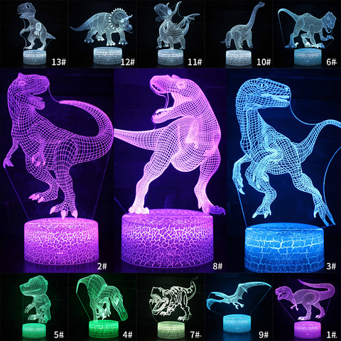 Lampe de nuit à dinosaure, changement de couleur lampe de Table à télécommande et à contrôle tactile 3D, lampe de Table en forme de dinosaure, cadeau de noël pour enfants, D30 en 7/16 ► Photo 1/6