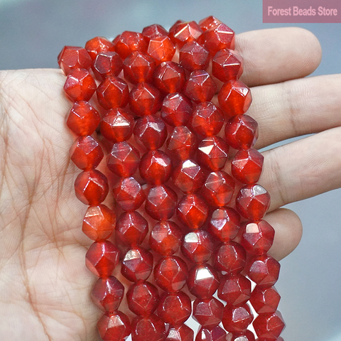 Jaspe rouge à facettes de 6, 8, 10MM, pierre naturelle, espaceurs amples, perles, breloques, accessoires pour la fabrication de bijoux, fil de 15 pouces ► Photo 1/2