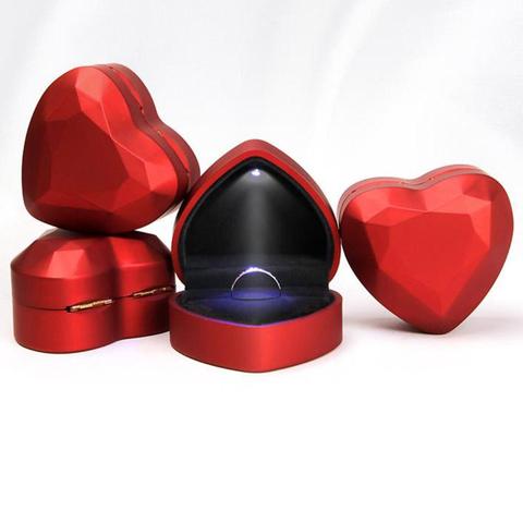Boîte à bijoux en velours en forme de cœur avec lumière LED, présentoir pour bagues de mariage ► Photo 1/6