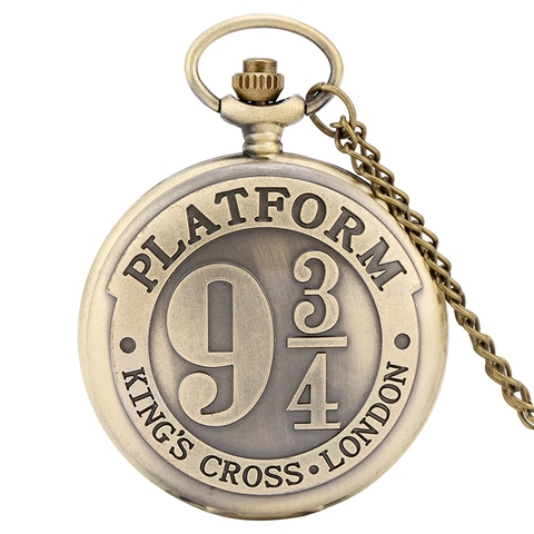 Accessoire de film King's Cross London 9, montre de poche à Quartz, plateforme 3/4, en Bronze, collier chasseur complet, horloge avec pendentif, 2022 ► Photo 1/6