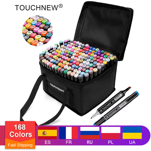 TOUCHNEW marqueurs permanents marqueurs d'encre alcool brosse double conseils dessin professionnel ensemble de marqueurs Art Design 30/40/60/80/168 couleurs ► Photo 1/6