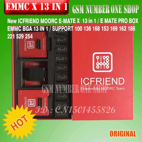 La plus récente MOORC haute vitesse E-MATE X E MATE BOX EMATE EMMC BGA 13 en 1 pour 100 136 168 153 169 162 186 221 529 254 easy jtag plus ► Photo 1/6