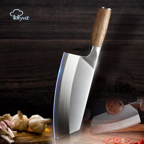 Couteau de Chef, couteaux de cuisine chinois pour la viande, le poisson et les légumes, couteau de boucher à trancher, manche en bois, couperet 5Cr15 ► Photo 1/6