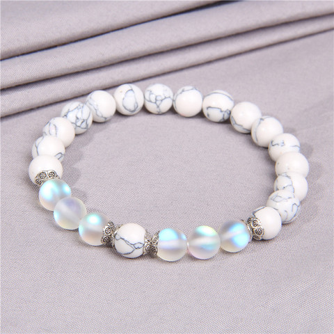 Bracelets en pierre de lune pour femmes, perles Turquoises blanches, bijoux brillants, prière, guérison, Couple, cadeaux ► Photo 1/6