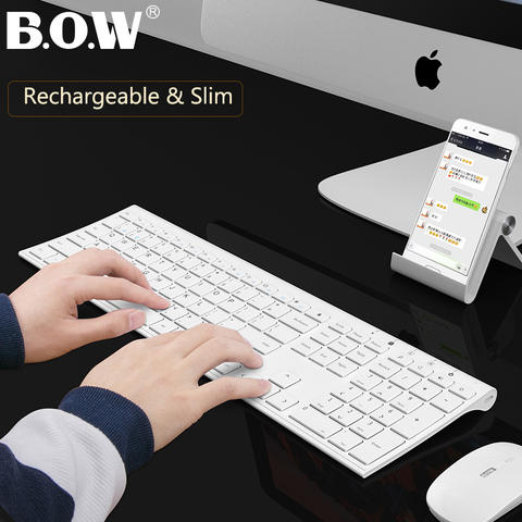 B.O.W Rechargeable mince sans fil souris clavier Combo 2.4 Ghz connecté, conception ergonomique pleine taille 110 clés en métal qualité ► Photo 1/6