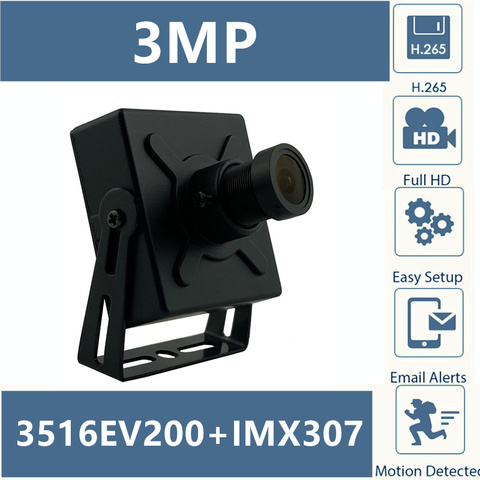 Mini caméra Sony IMX307 + 3516EV200, 3mp, 2304x1296 p, boîtier métallique, H.265, faible éclairage, toutes les couleurs, ONVIF, CMS, XMEYE P2P Cloud ► Photo 1/6