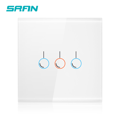 SRAN – interrupteur mural à capteur, 170-220V, blanc/noir, panneau en verre cristal, indicateur led, 86mm x 86mm, 3 boutons, 1 voie ► Photo 1/6