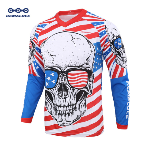 2022 bleu manches longues descente vtt maillot Enduro Motocross hommes états-unis VTT maillot unisexe crâne BMX descente chemise hauts ► Photo 1/6