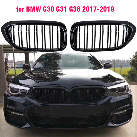 Calandre de pare-choc avant pour BMW série 5 M5 G30 G31 520i 530i 540i, en ABS noir brillant à 2 lamelles ► Photo 1/1