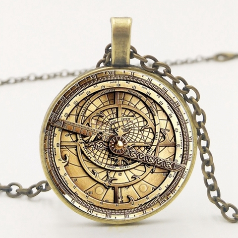 Steampunk – collier en verre avec pendentif et boussole, fait main ► Photo 1/3