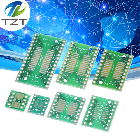 TZT 7 pièces = 7 valeur * Kit de carte de circuit imprimé SMD tourner pour tremper SOP MSOP SSOP TSSOP SOT23 8 10 14 16 20 24 28 SMT pour tremper ► Photo 1/6