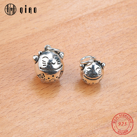 Une pièce en argent sterling 925 pendentif mignon du chat chanceux Maneki Neko, chat Techno, chat d'argent, chat de Fortune pour la fabrication de bijoux ► Photo 1/5