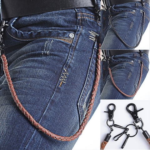 Porte-clés de motard en cuir Punk classique, chaîne en jean, chaîne de taille, accessoires pour vêtements Rock pour hommes ► Photo 1/5
