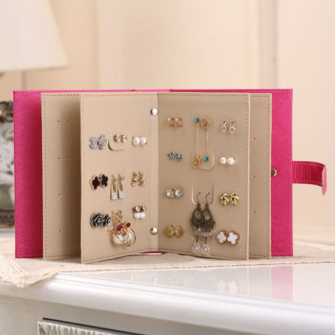 Boucles d'oreilles bijoux boîte de rangement support boucle d'oreille organisateur présentoir Portable bijoux sac pliable livre forme cuir créatif ► Photo 1/6