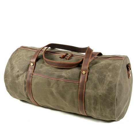 Sac de voyage rétro pour hommes, toile avec cuir, grande capacité, bagage portable, imperméable, voyage d'affaires, polochon, rouge ► Photo 1/6