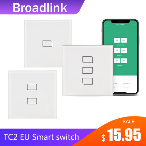 Broadlink TC2 1/2/3 Gang-interrupteur de lumière Standard ue Design moderne blanc écran tactile Wifi sans fil contrôle intelligent Via RM4 Pro ► Photo 1/6