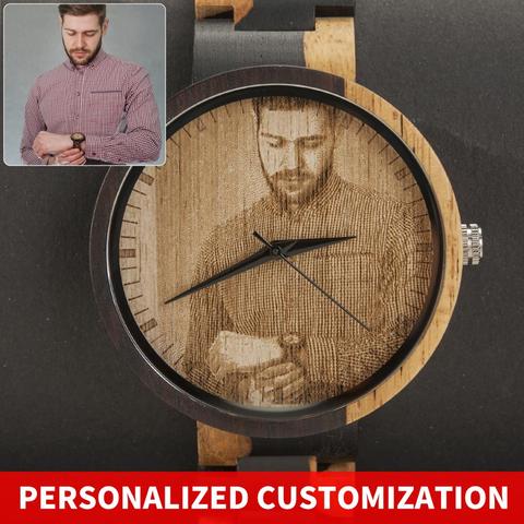 Montre-bracelet en bois gravé avec Photo pour hommes femmes, cadeau personnalisé pour lui ou son cadeau personnalisé comme cadeau d'anniversaire ► Photo 1/6