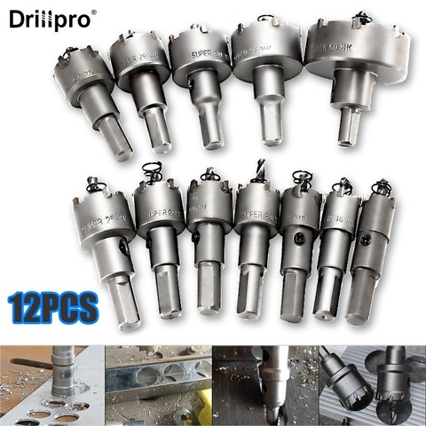 Drillpro 12 pièces 15mm-50mm métal trou scie coupe alliage foret ensemble pour bois plastique matériaux métal coupe ► Photo 1/6