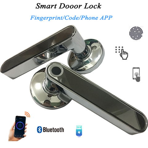 Serrure de porte à empreinte digitale, Code de poignée, Bluetooth, IOS, Android, code unique, déverrouillage, enregistrement, porte en bois, serrure électronique ► Photo 1/6