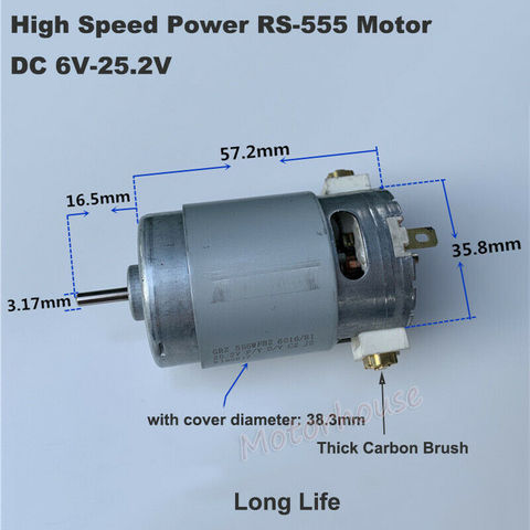 Moteur de perceuse à balais de carbone, RS-555, 12V, 14.4V, 18V, 24V, haute vitesse, Compensation de puissance, roulement à billes ► Photo 1/6