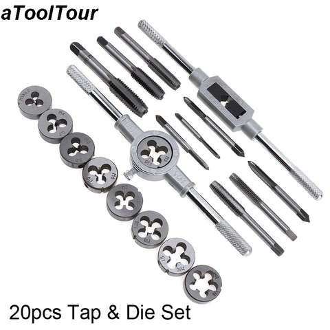 Jeu de tarauds et filières, 20 pièces, outils à main, clé réglable, écrou, boulon, filetage de vis, métrique, Kit d'outils de taraudage, M3 M6 ► Photo 1/6