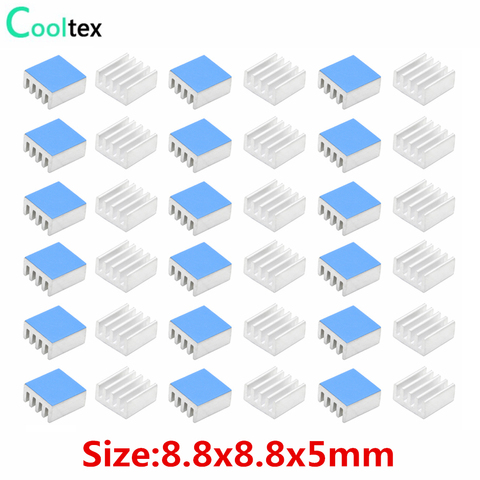 Dissipateur thermique en aluminium, radiateur de refroidissement pour Raspberry pi, puce électronique IC, avec bande conductrice thermique, 50pcs 8.8x8.8x5mm ► Photo 1/6