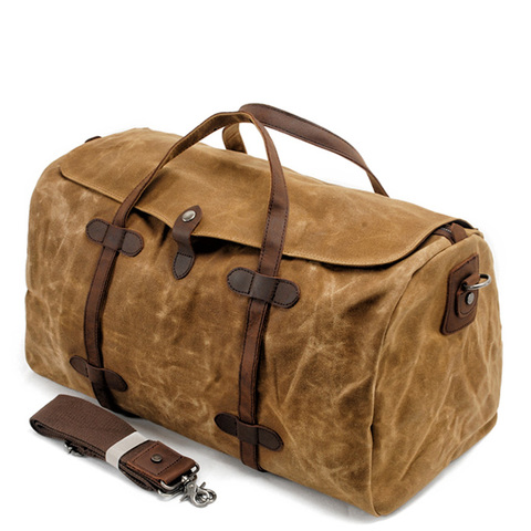 MUCHUAN Vintage pur coton toile en cuir voyage sacs de sport grande capacité sac de week-end sac de nuit hommes bagages à main grand ► Photo 1/5